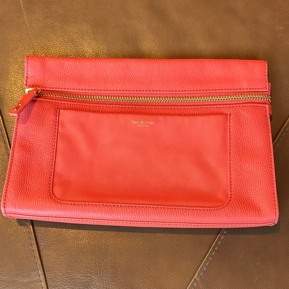 Isaac Mizrahi coral Leather clutch